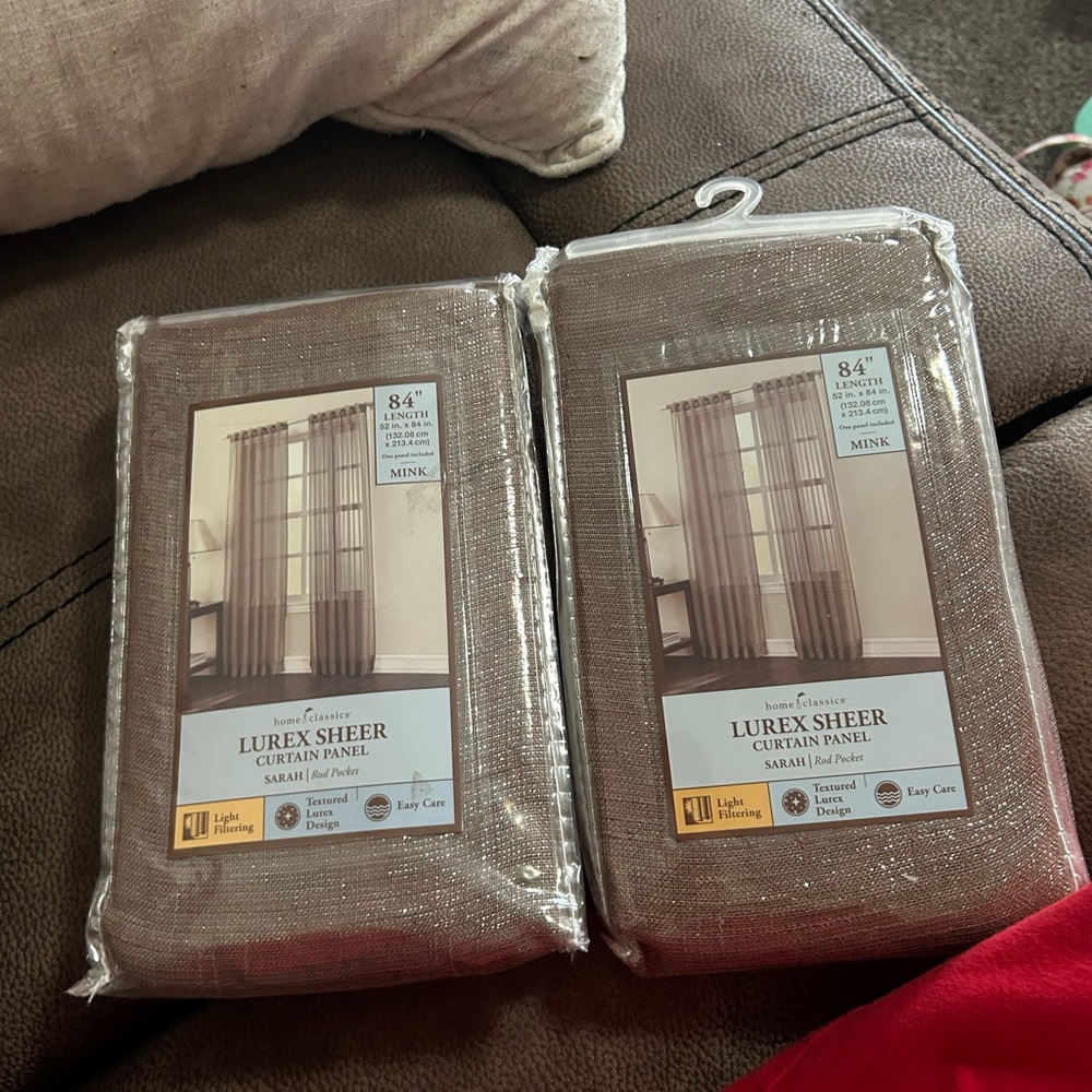 Lurex Sheer Curtain Panel in Mink